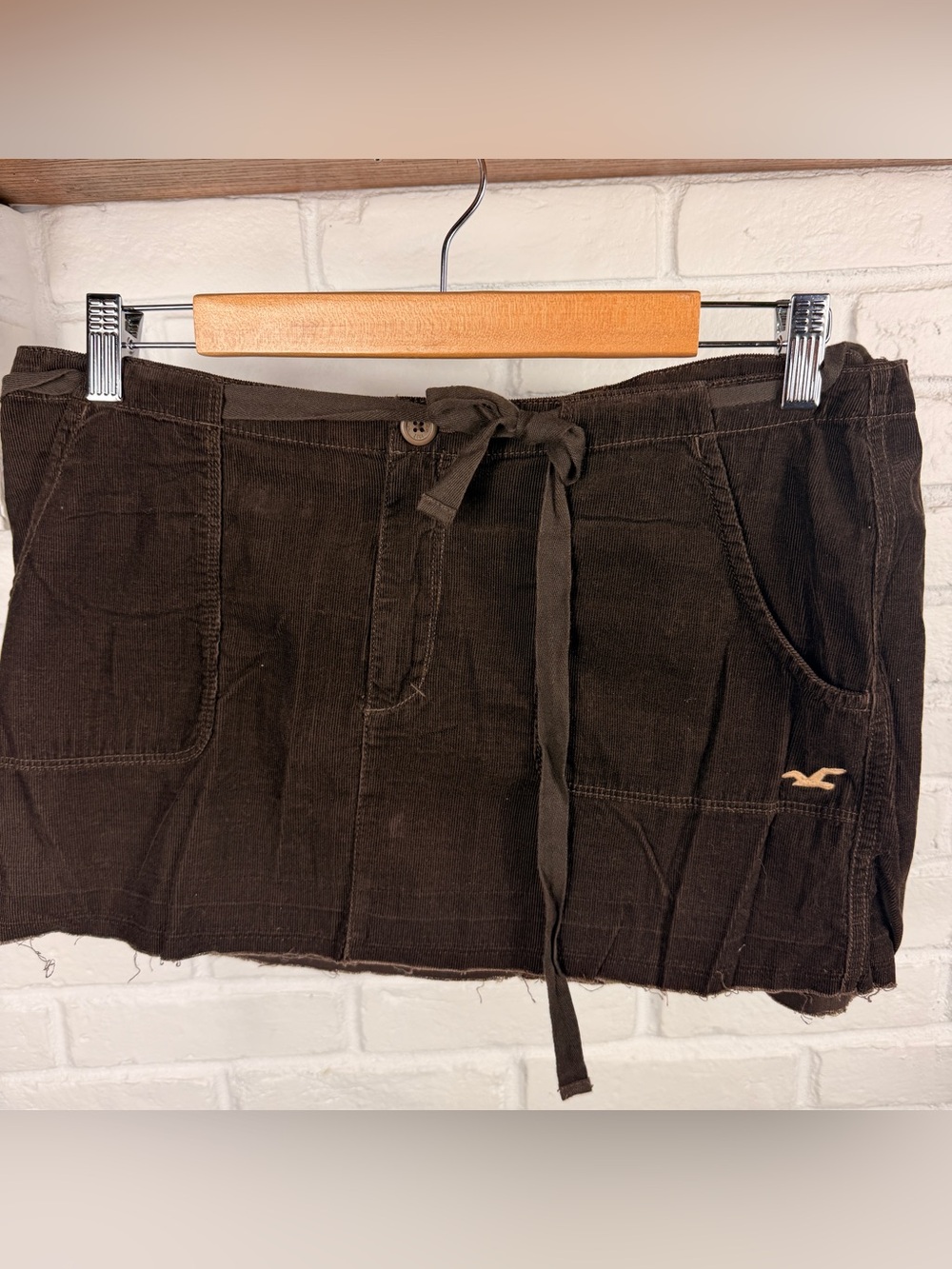 Hollister Brown Corduroy Mini Skirt Large Y2K Low Rise Pocket Skirt